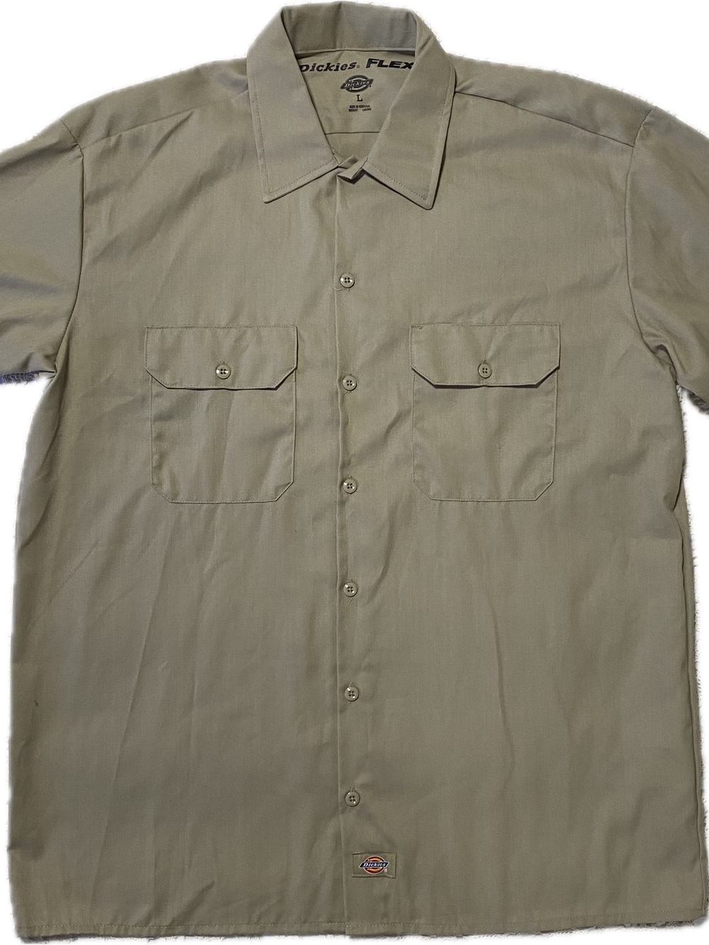 Dickies Men's Light Khaki Short-Sleeve Button-Down Work Shirt